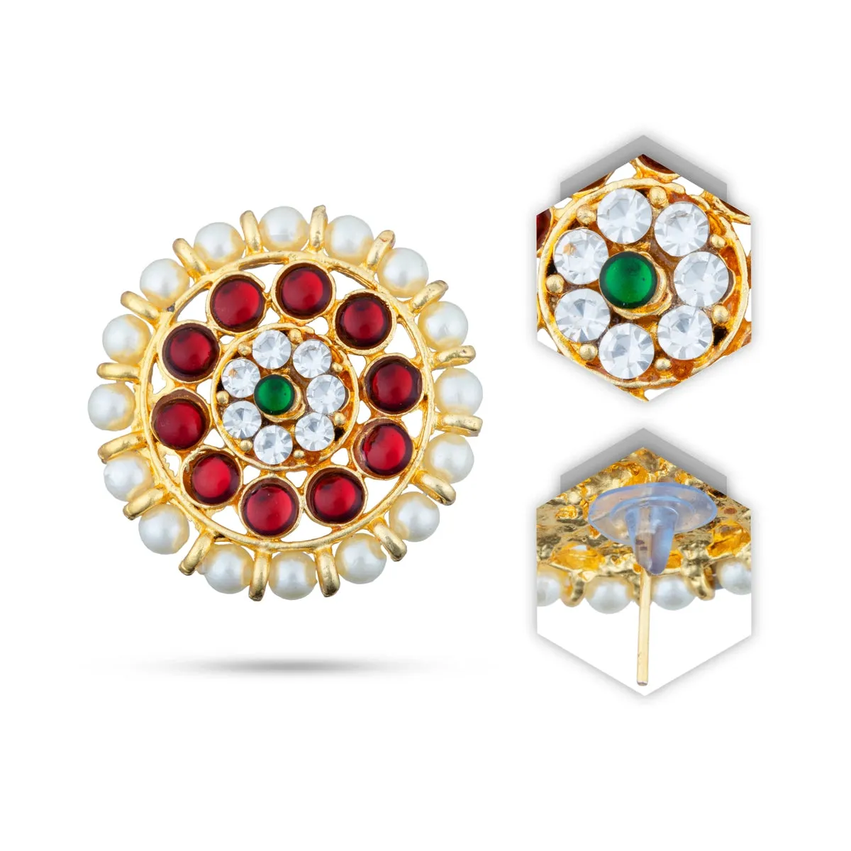 Stone Earing | Kemp Stone Earring/ Multicolour Stone Stud/ Bharatanatyam Jewelry for Women/ 15 Gms Approx