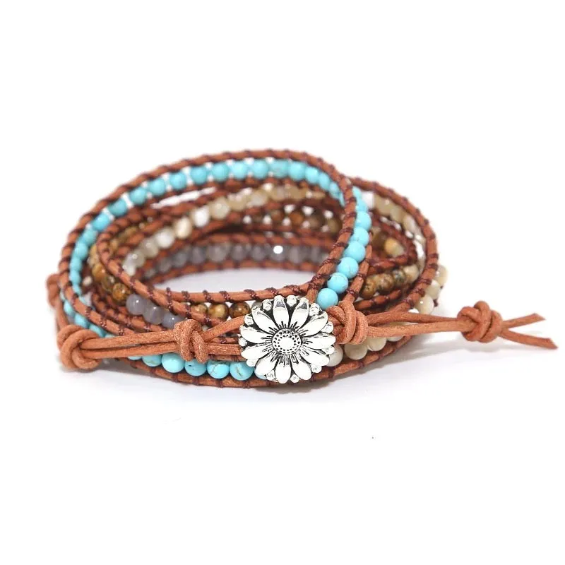Turquoise Floral Boho Wrap Bracelet