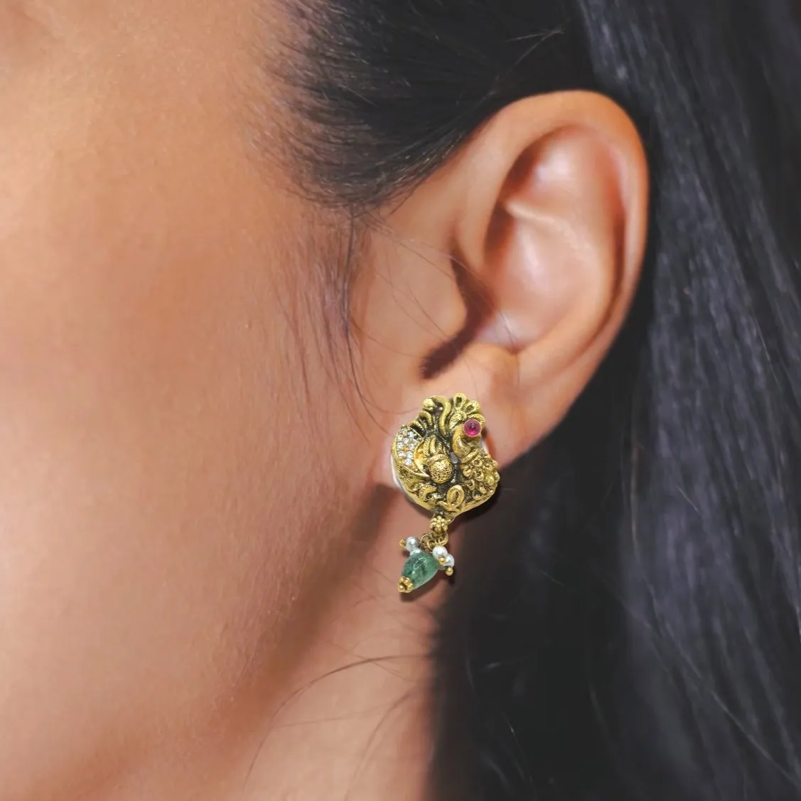 Vibrant Peacock Gem Earrings
